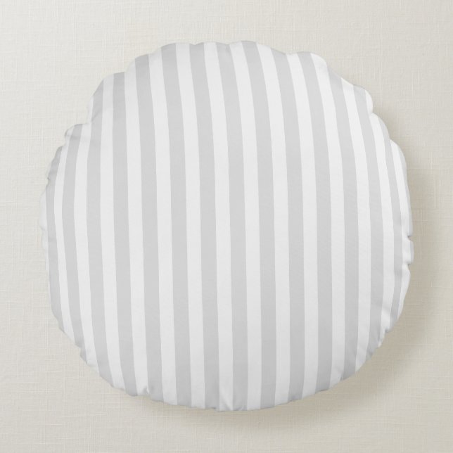 Light grey and white candy stripes round pillow (Front)