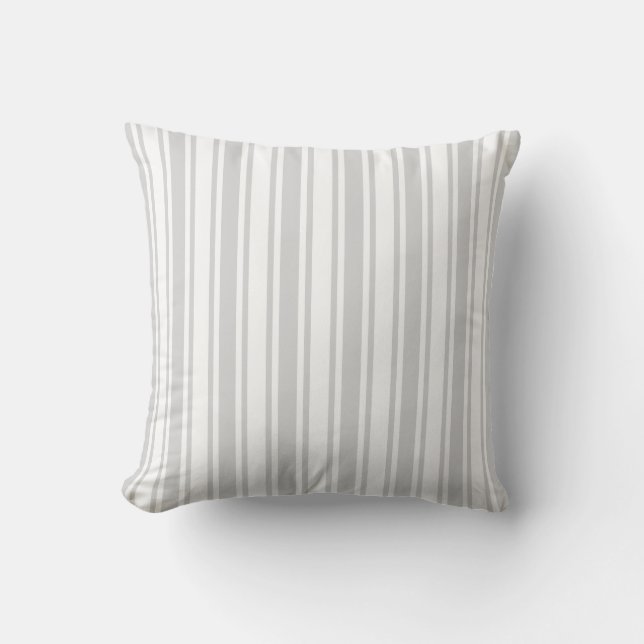 Light grey and white candy stripes throw pillow (Front)