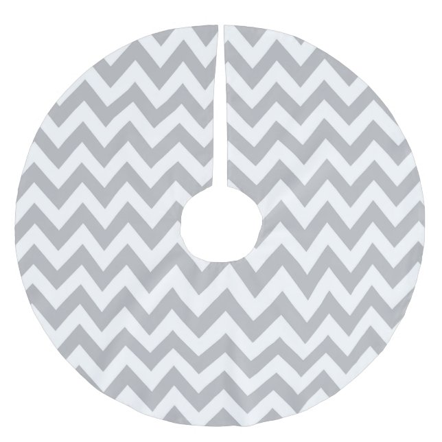Light Grey and White Chevron Christmas Tree Skirt (Front)