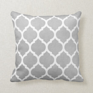 Light Grey and White Classic Trellis Quatrefoil Throw Pillow
