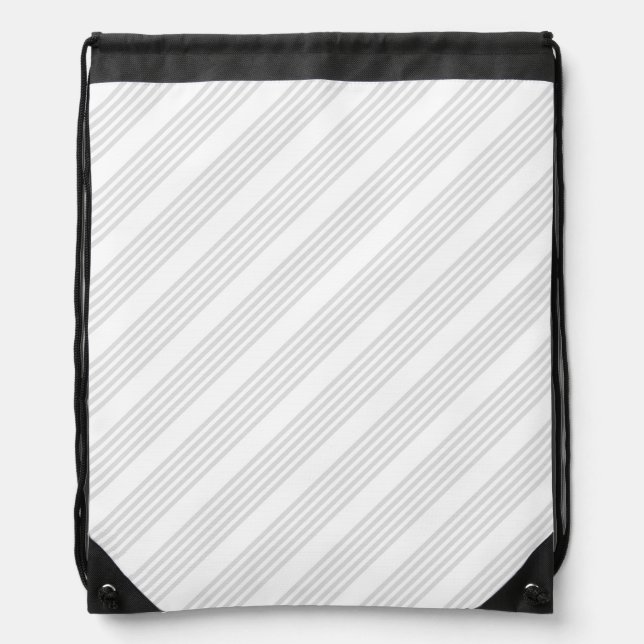 Light grey and white five stripes pattern drawstring bag (Front)