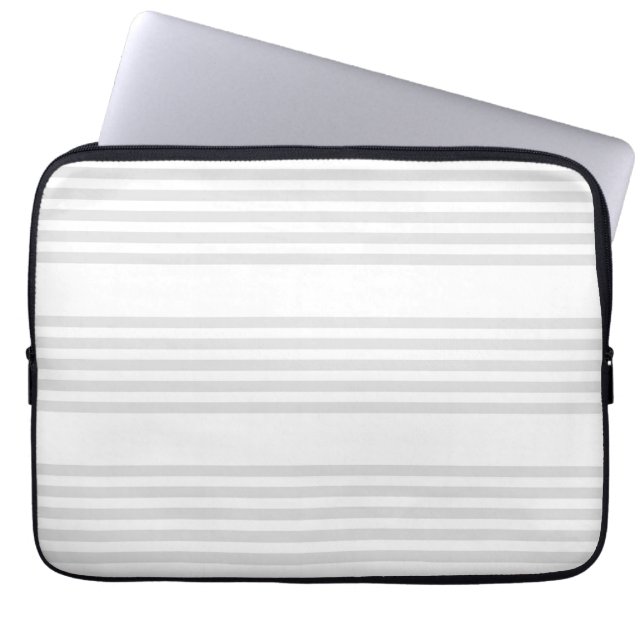 Light grey and white five stripes pattern laptop sleeve (Front)