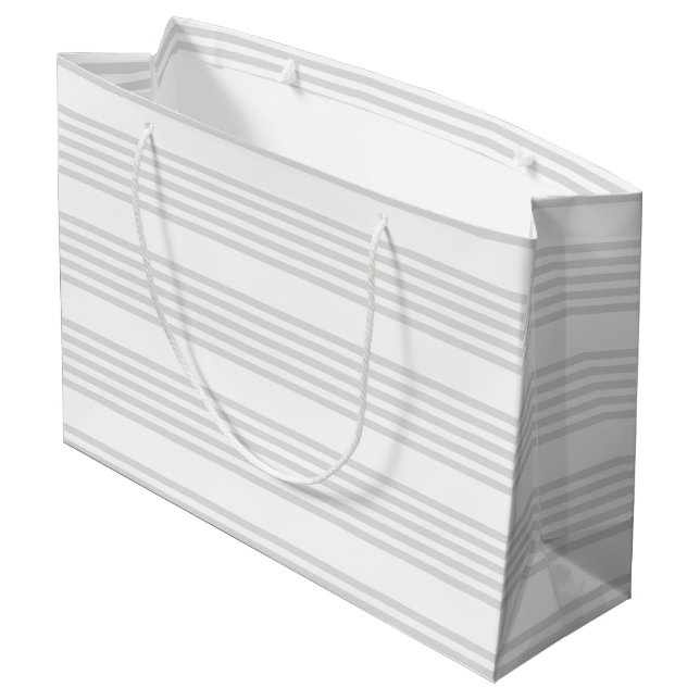 Light grey and white five stripes pattern large gift bag (Back Angled)