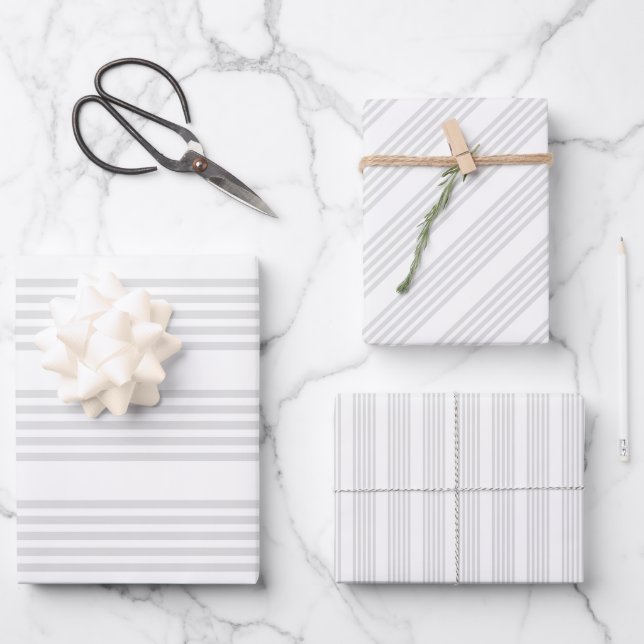 Light grey and white five stripes pattern wrapping paper sheets (Front)