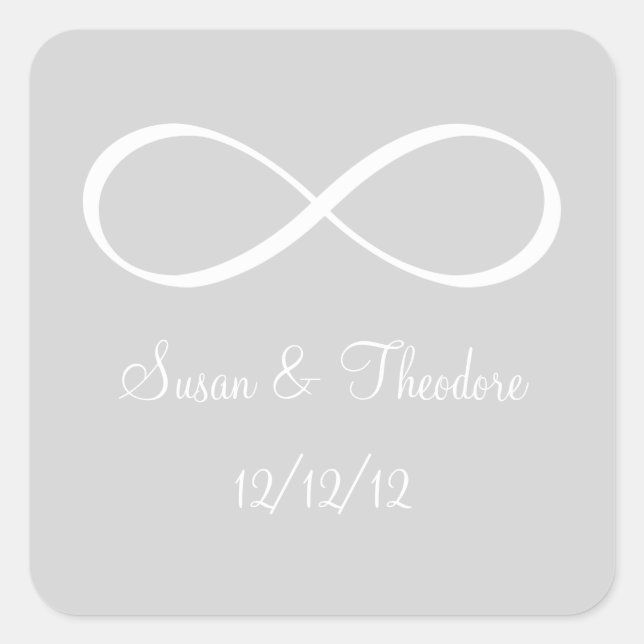 Light Grey and White Infinity Symbol Save the Date Square Sticker (Front)