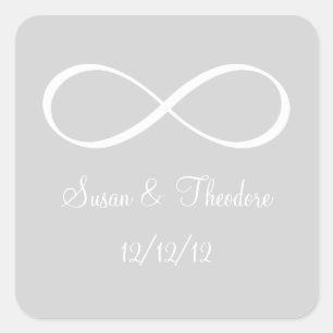 Light Grey and White Infinity Symbol Save the Date Square Sticker