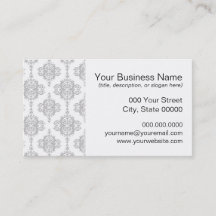 Light Grey and White Vintage Damask Business Card