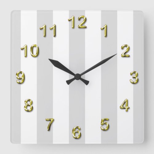 Light Grey and White XL Stripe Pattern Square Wall Clock
