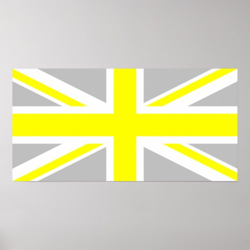 Light Grey and Yellow Union Jack Poster