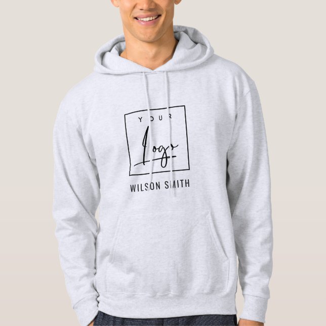 Light Grey Black Business Add Your Logo With Name Hoodie (Front)