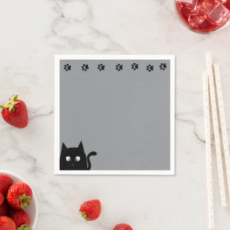 Light Grey Black Cat Paws Napkins