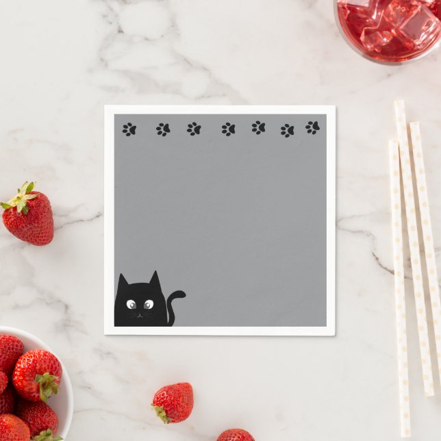 Light Grey Black Cat Paws Napkins (Insitu)
