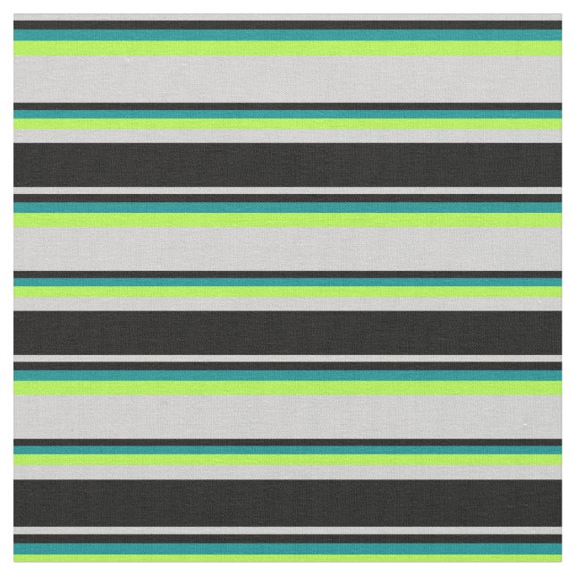 Light Grey, Black, Dark Cyan & Light Green Lines Fabric (Close Up)