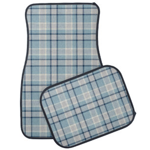 Light grey-blue textured checkered car floor mat