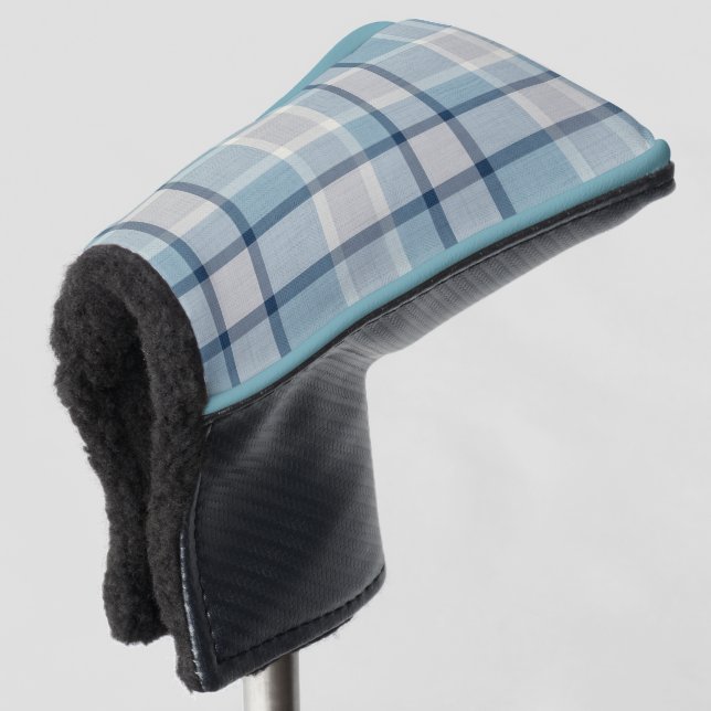 Light grey-blue textured checkered  golf head cover (3/4 Front)