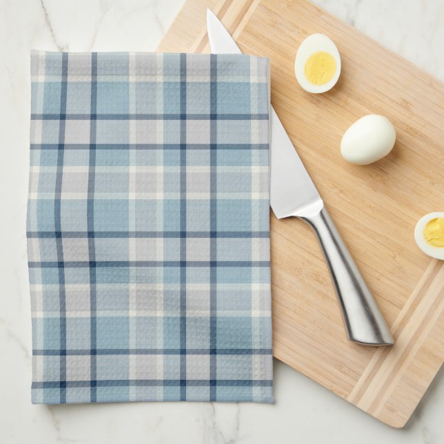 Light grey-blue textured checkered  kitchen towel (Quarter Fold)