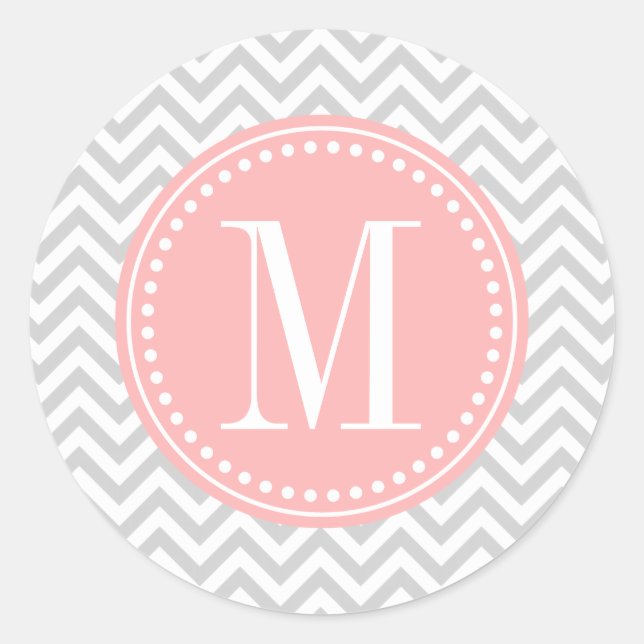 Light Grey Chevron Zigzag Personalized Monogram Classic Round Sticker (Front)