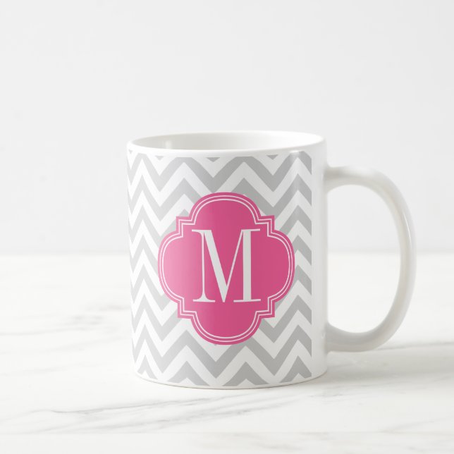 Light Grey Chevron Zigzag Personalized Monogram Coffee Mug (Right)