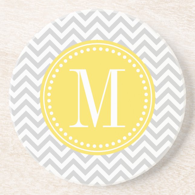 Light Grey Chevron Zigzag Personalized Monogram Drink Coaster (Front)
