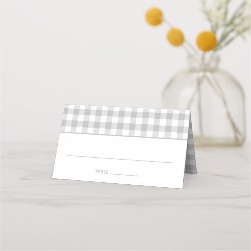 Light Grey Country Gingham Pattern Place Card