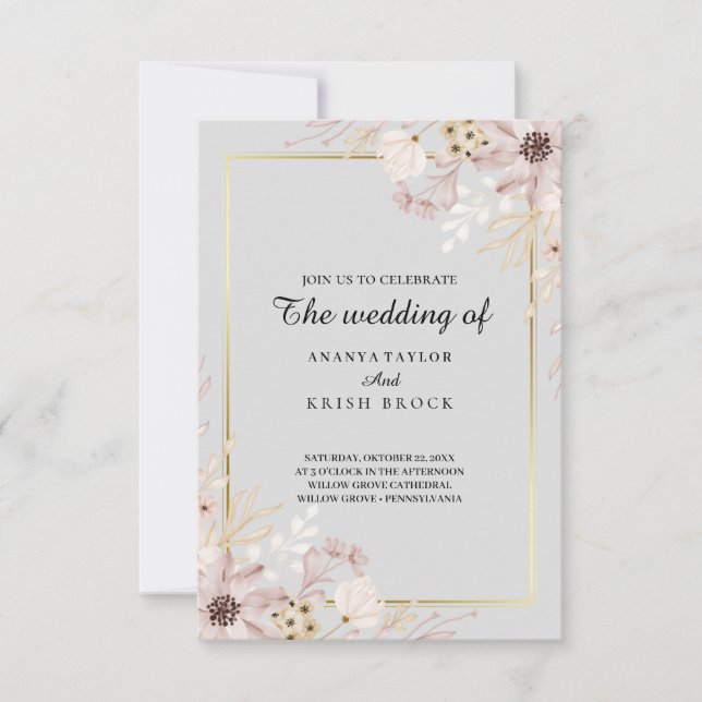 Light Grey Elegant Floral Wedding Invitation (Front)