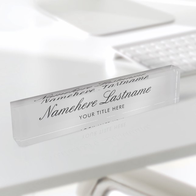 Light Grey Elegant Script Simple Minimalist Modern Desk Name Plate (Creator Uploaded)