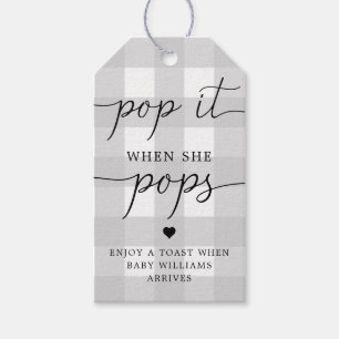 Light Grey Gingham Pop It When She Pops Favor Tag