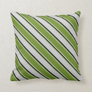 Light Grey, Green, and Black Colored Stripes Throw Pillow