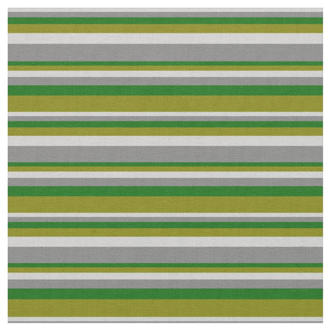 Light Grey, Grey, Dark Green, and Green Lines Fabric (Close Up)