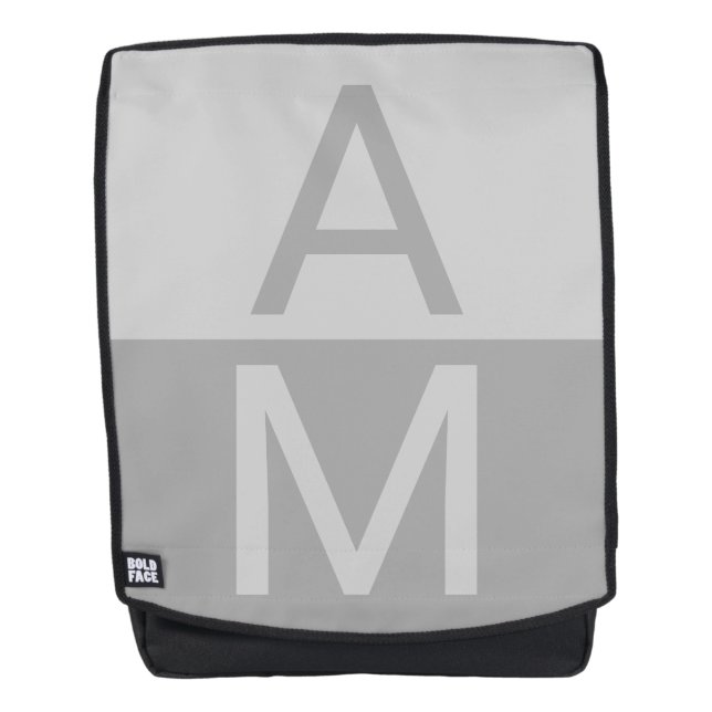 Light Grey & Grey Modern Initials Monogram Backpack (Front)