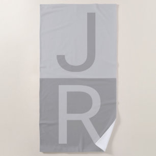 Light Grey & Grey Modern Initials Monogram Beach Towel
