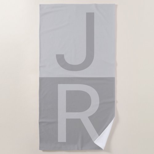 Light Grey  Grey Modern Initials Monogram Beach Towel