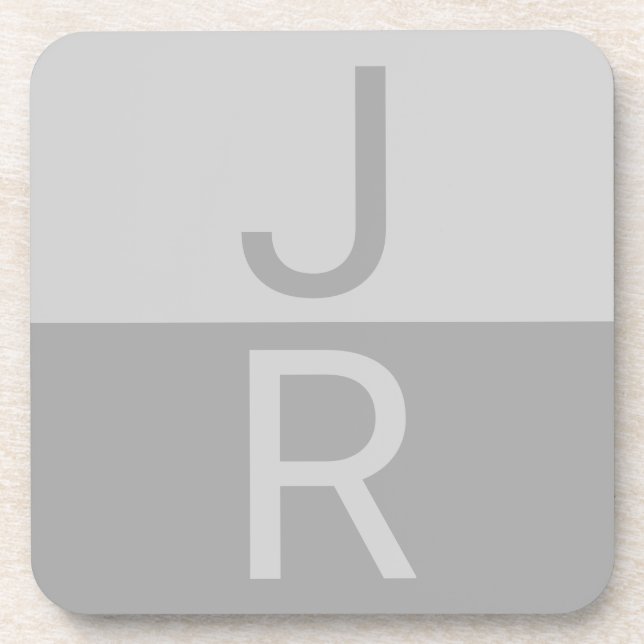Light Grey & Grey Modern Initials Monogram Beverage Coaster (Front)