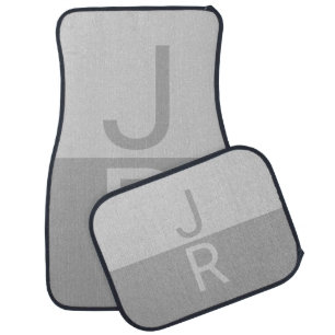 Light Grey & Grey Modern Initials Monogram Car Floor Mat