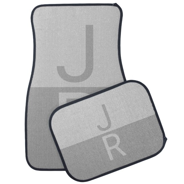 Light Grey & Grey Modern Initials Monogram Car Floor Mat (Set)
