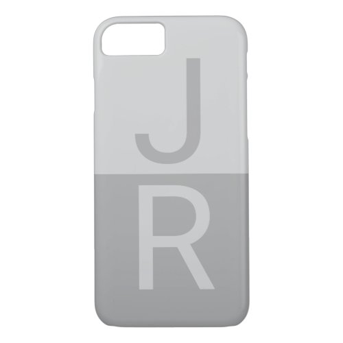 Light Grey  Grey Modern Initials Monogram iPhone 87 Case