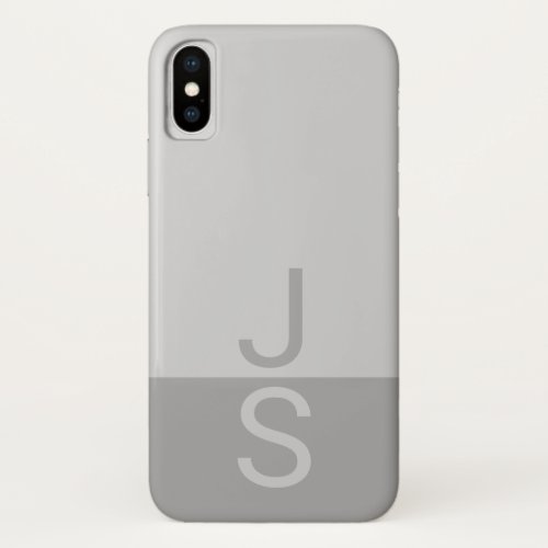 Light Grey  Grey Modern Initials Monogram iPhone XS Case