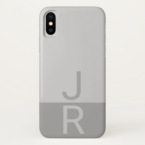 Light Grey  Grey Modern Initials Monogram iPhone X Case