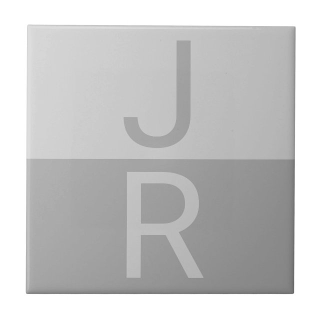 Light Grey & Grey Modern Initials Monogram Ceramic Tile (Front)