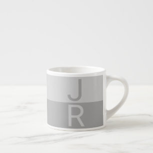Light Grey & Grey Modern Initials Monogram Espresso Cup