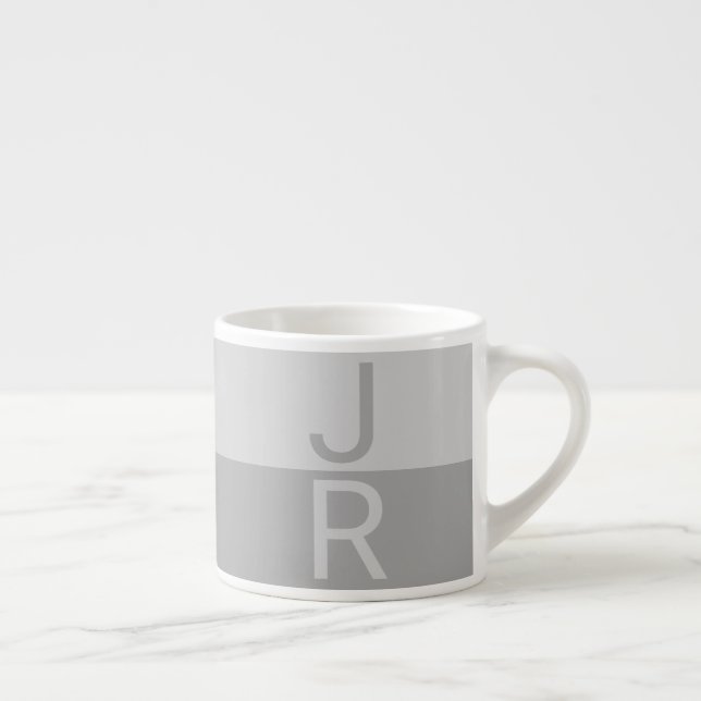 Light Grey & Grey Modern Initials Monogram Espresso Cup (Right)