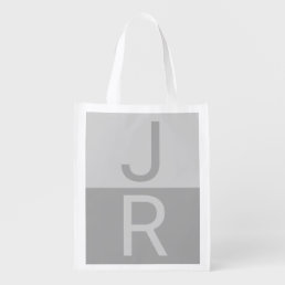 Light Grey &amp; Grey Modern Initials Monogram Grocery Bag