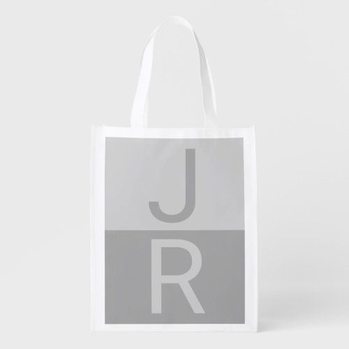 Light Grey  Grey Modern Initials Monogram Grocery Bag
