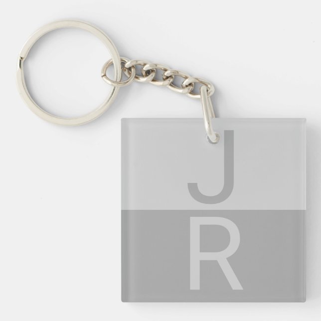 Light Grey & Grey Modern Initials Monogram Keychain (Front)