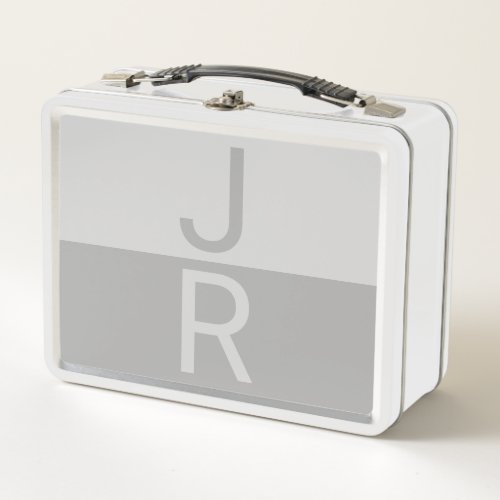 Light Grey  Grey Modern Initials Monogram Metal Lunch Box