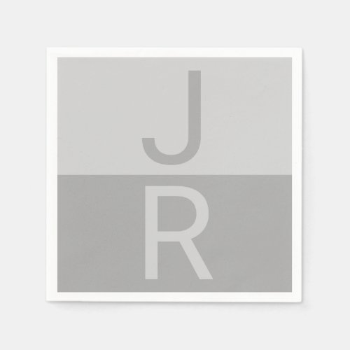 Light Grey  Grey Modern Initials Monogram Napkins