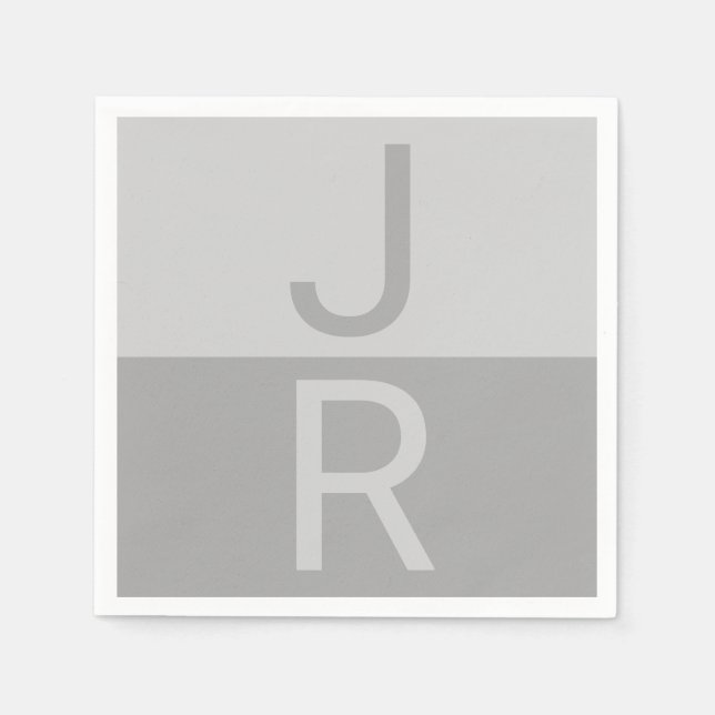 Light Grey & Grey Modern Initials Monogram Napkins (Front)
