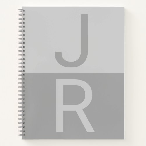 Light Grey  Grey Modern Initials Monogram Notebook