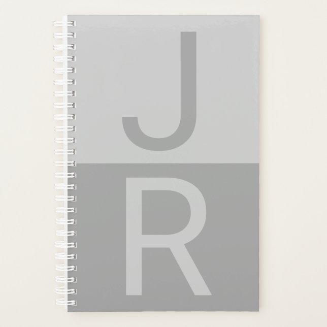 Light Grey & Grey Modern Initials Monogram Planner (Front)