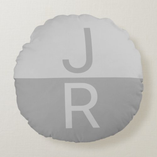 Light Grey  Grey Modern Initials Monogram Round Pillow